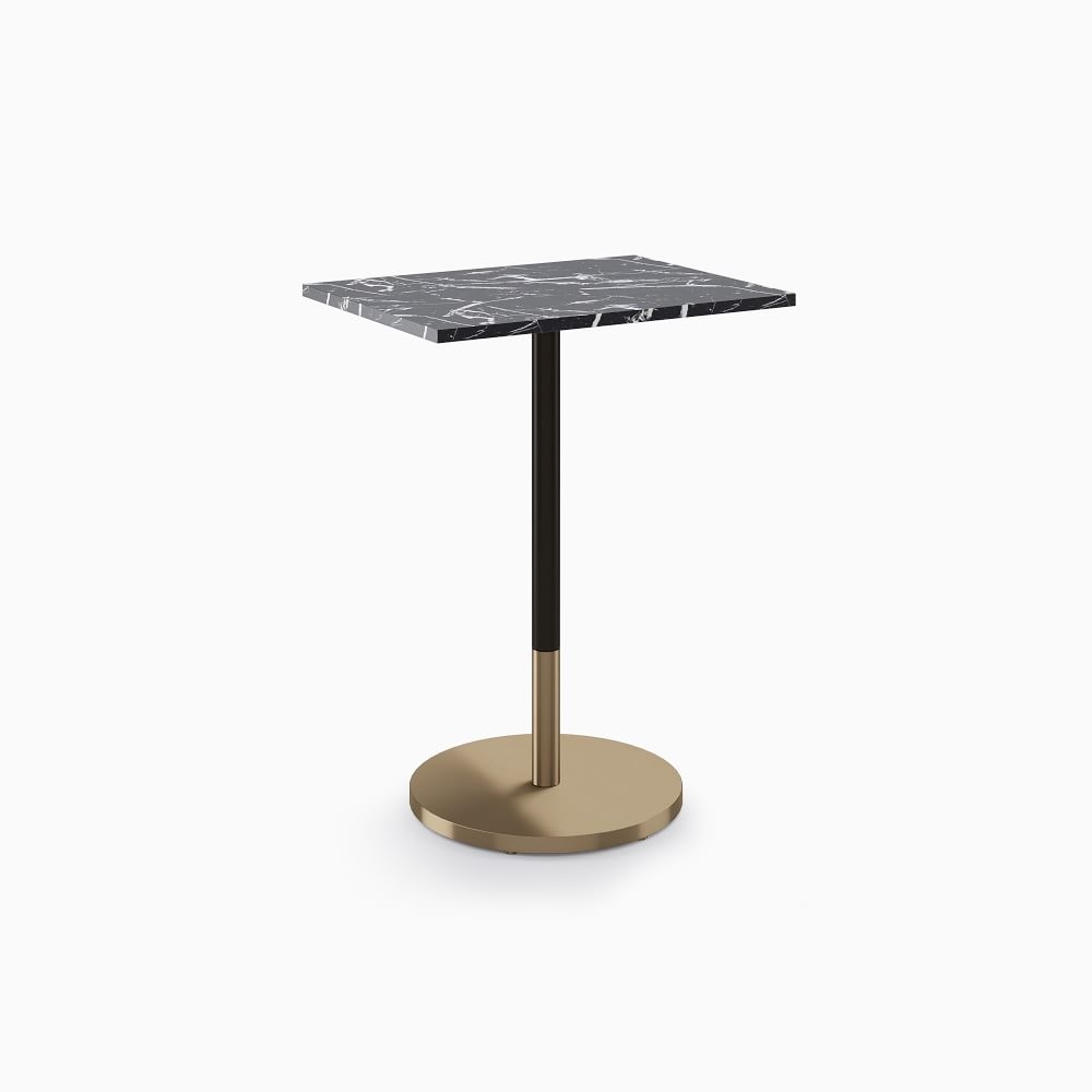Restaurant Table, Top 24x32" Rect, Black Faux Marble, Bar Ht Orbit Base, Bronze/Brass - Image 0