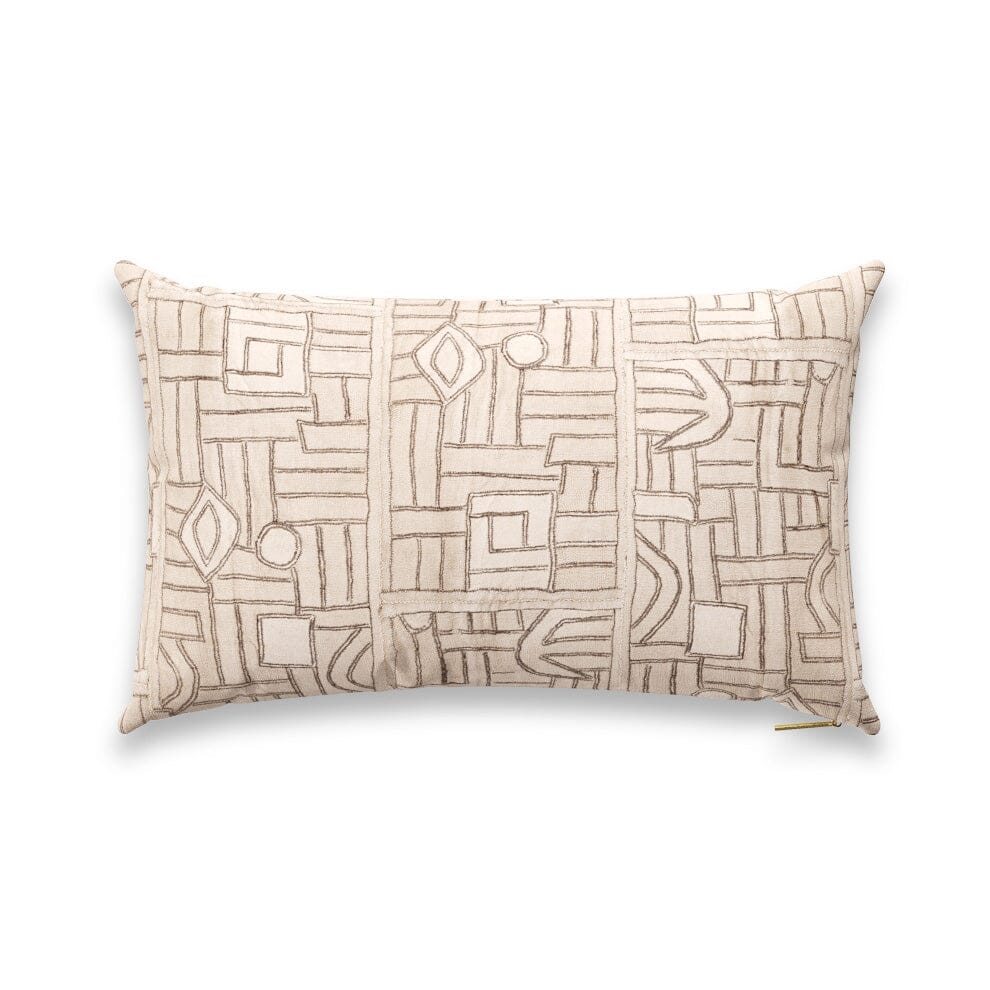 Ecru Maze Kuba Cloth Pillow by St. Frank | Brown | 26" W x 16" H | Linen - Image 0