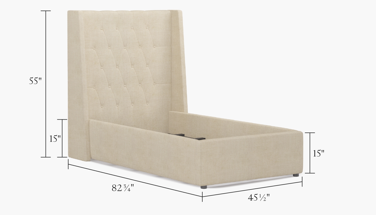 Tufted Wingback Bed, Husk Everyday Linen, Twin - Image 2