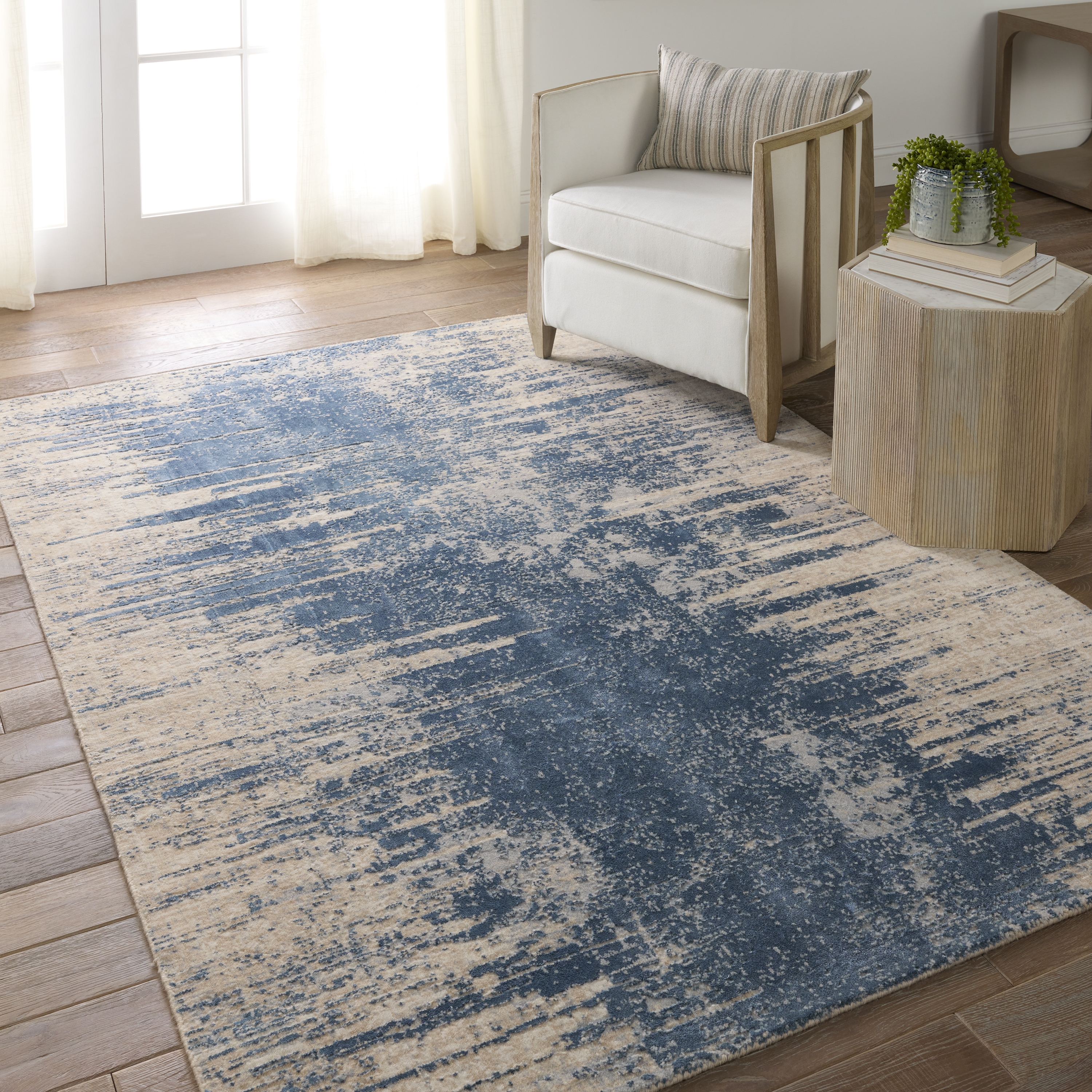 Portofino SPA03 Abstract Blue and Beige Area Rug (5'3"x7'6") - Image 4