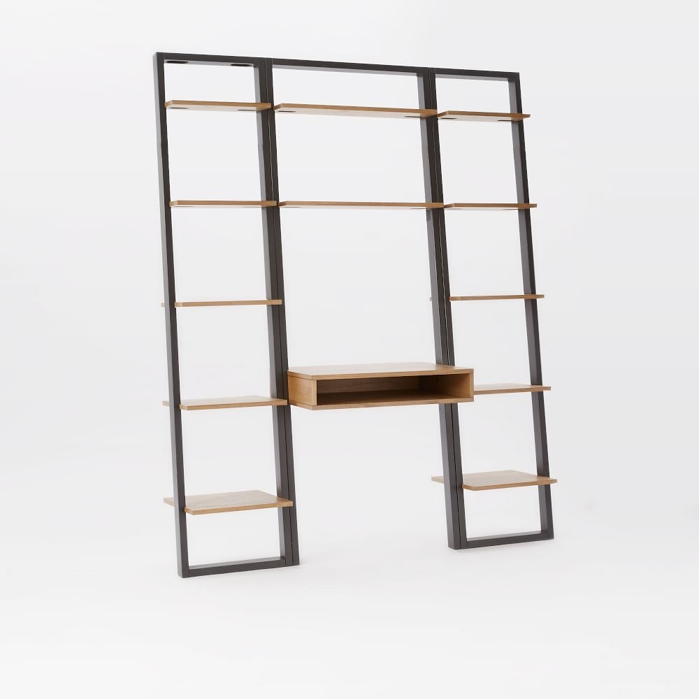Ladder Shelf Storage Desk Set 1, Wall Desk + 2 Narrow Shelves, Sand/Stone - Image 0