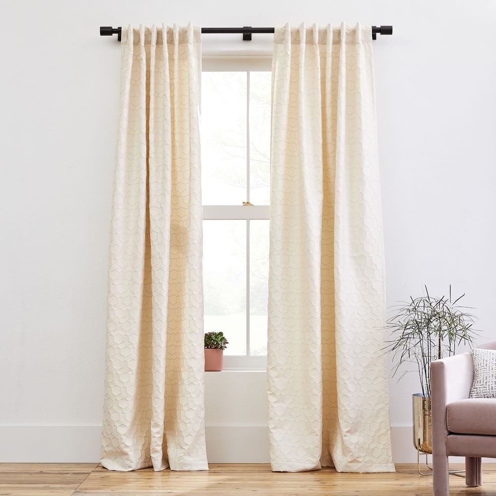 Honeycomb Jacquard Curtain, Antique Beige, 48"x84" - Image 0