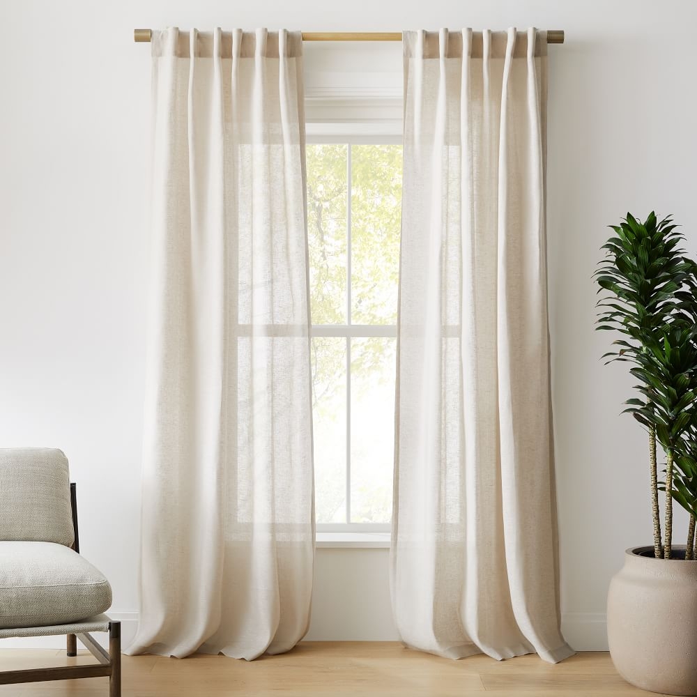 Sheer European Flax Linen Curtain, Natural Flax, 48"x96", Set of 2 - Image 0