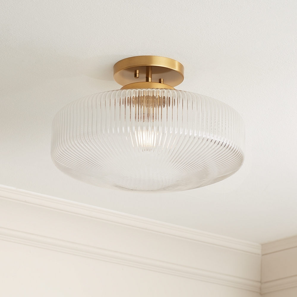 Brianna 16" Wide Warm Brass Ceiling Light with Ribbed Glass - Image 0