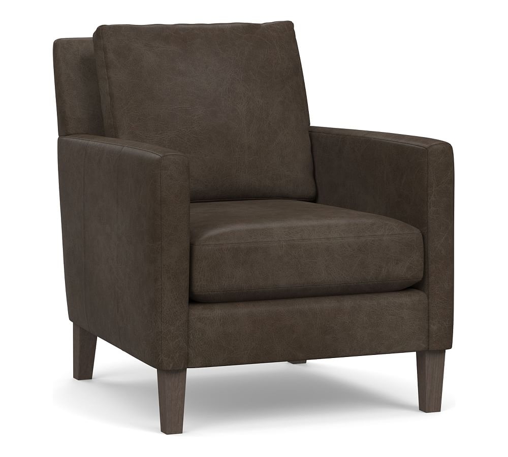 Felix Leather Armchair, Polyester Wrapped Cushions, Statesville Wolf Gray - Image 0
