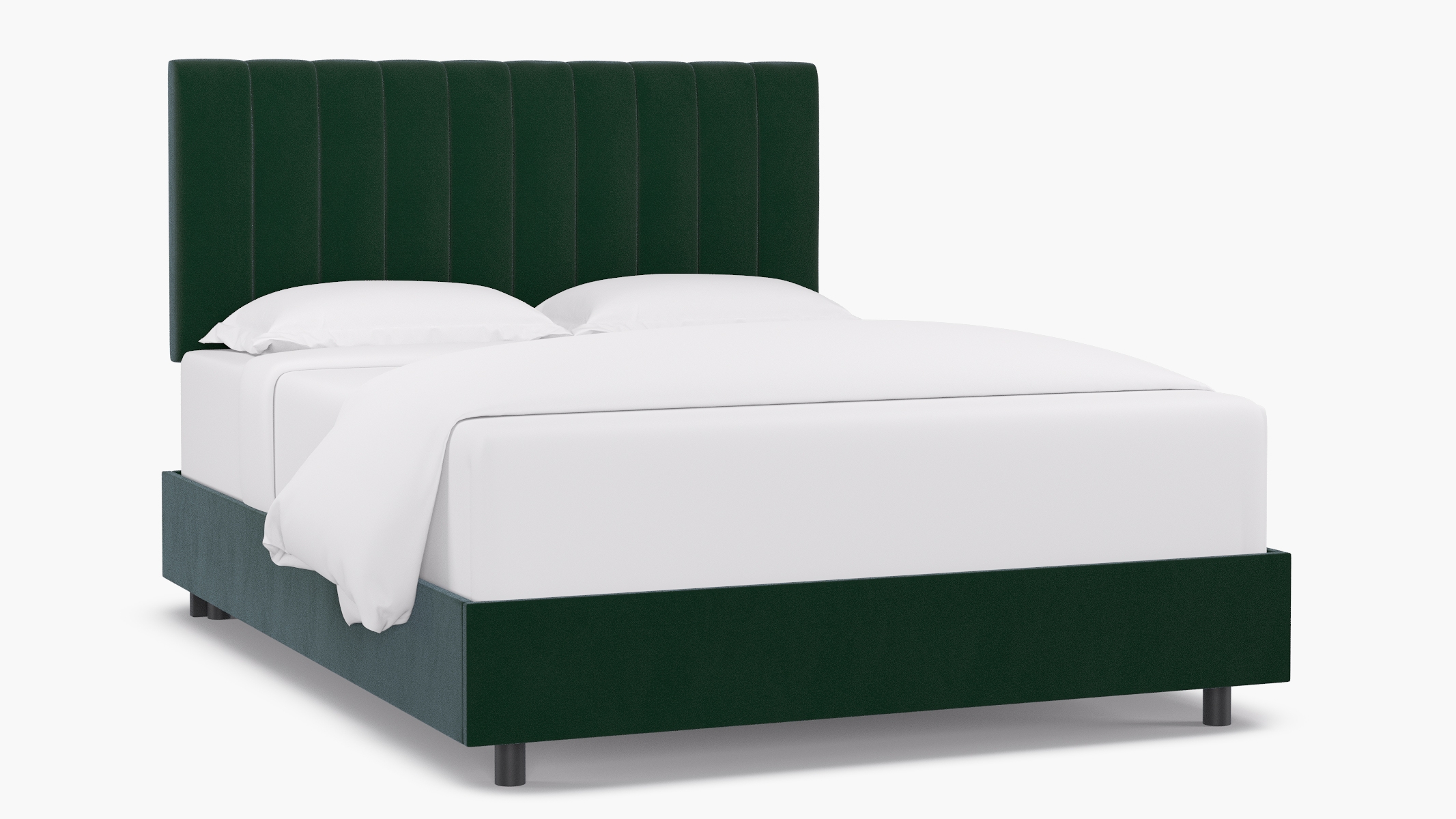 Channel Tufted Bed, Emerald Classic Velvet, Queen - Image 0