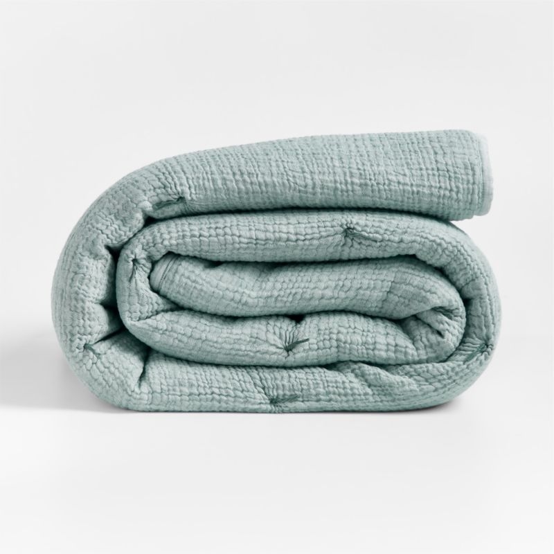 Aire Crinkle Blue Hand-Quilted Organic Cotton Kids Full/Queen Quilt - Image 3