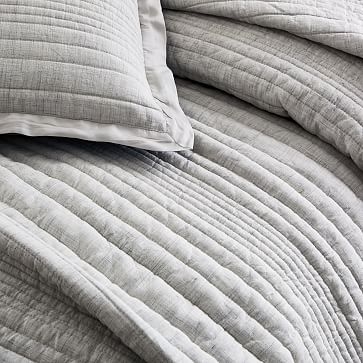 Belgian Flax Linen Fiber Dye Linework Quilt + Sheets, King, Frost Gray - Image 2