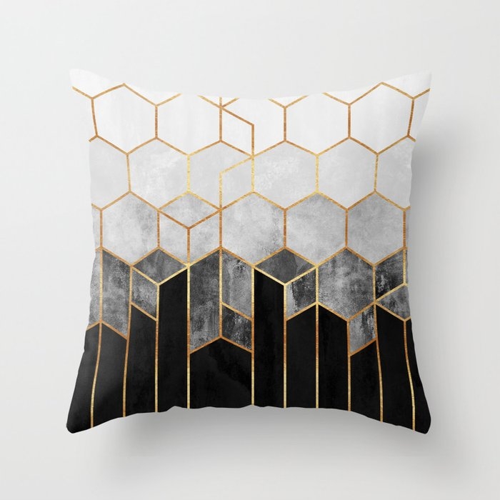 Charcoal Hexagons Throw Pillow by Elisabeth Fredriksson - Cover (16" x 16") With Pillow Insert - Outdoor Pillow - Image 0