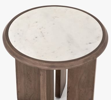 Dante Reclaimed Wood Marble Round 22" End Table, Ashen Brown - Image 2
