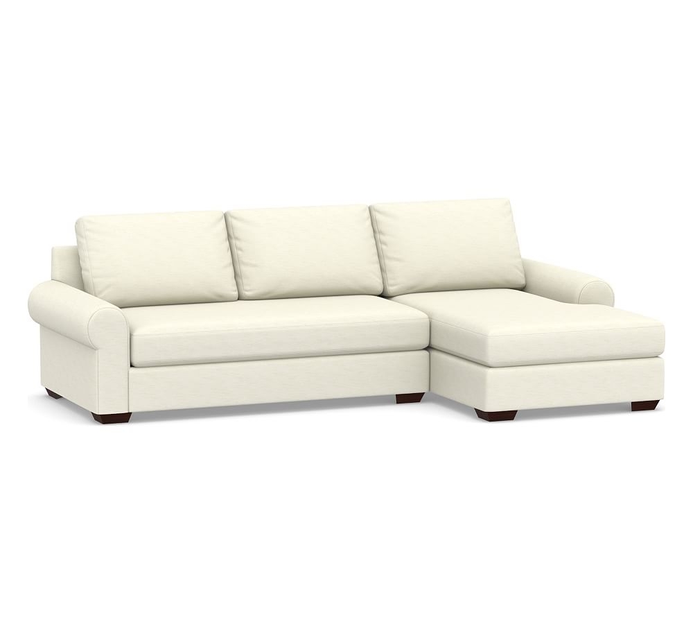 Big Sur Roll Arm Upholstered Left Arm Loveseat with Chaise Sectional and Bench Cushion, Down Blend Wrapped Cushions, Performance Slub Cotton Ivory - Image 0