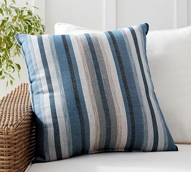 Joel Striped Indoor/Outdoor Pillow, 22" x 22", Blue Multi - Image 0