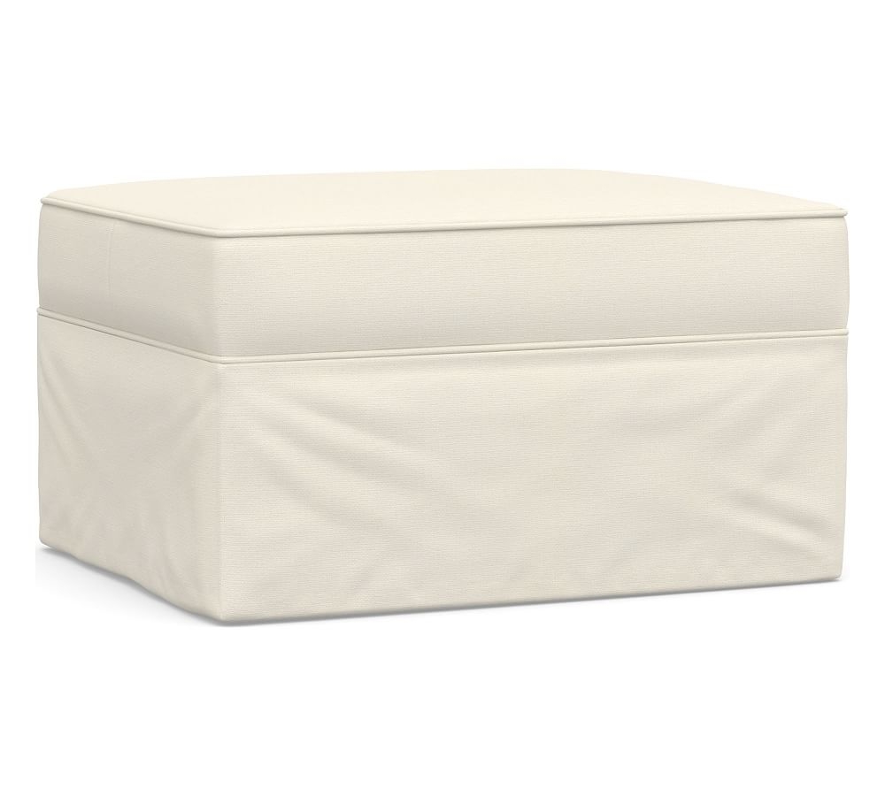 Pearce Slipcovered Ottoman, Polyester Wrapped Cushions, Textured Twill Ivory - Image 0