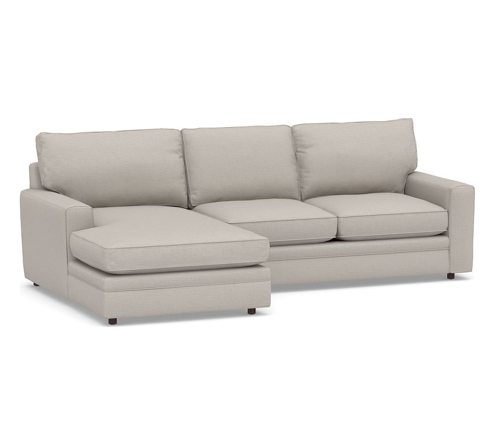 Pearce Square Arm Upholstered Right Arm Loveseat with Double Wide Chaise Sectional, Down Blend Wrapped Cushions, Chunky Basketweave Stone - Image 0