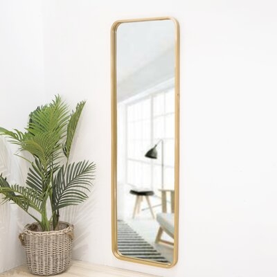 64.5 Inch High Gold Rounded Frame With Floor Stand Wrought Iron Full Length Mirror - Image 0