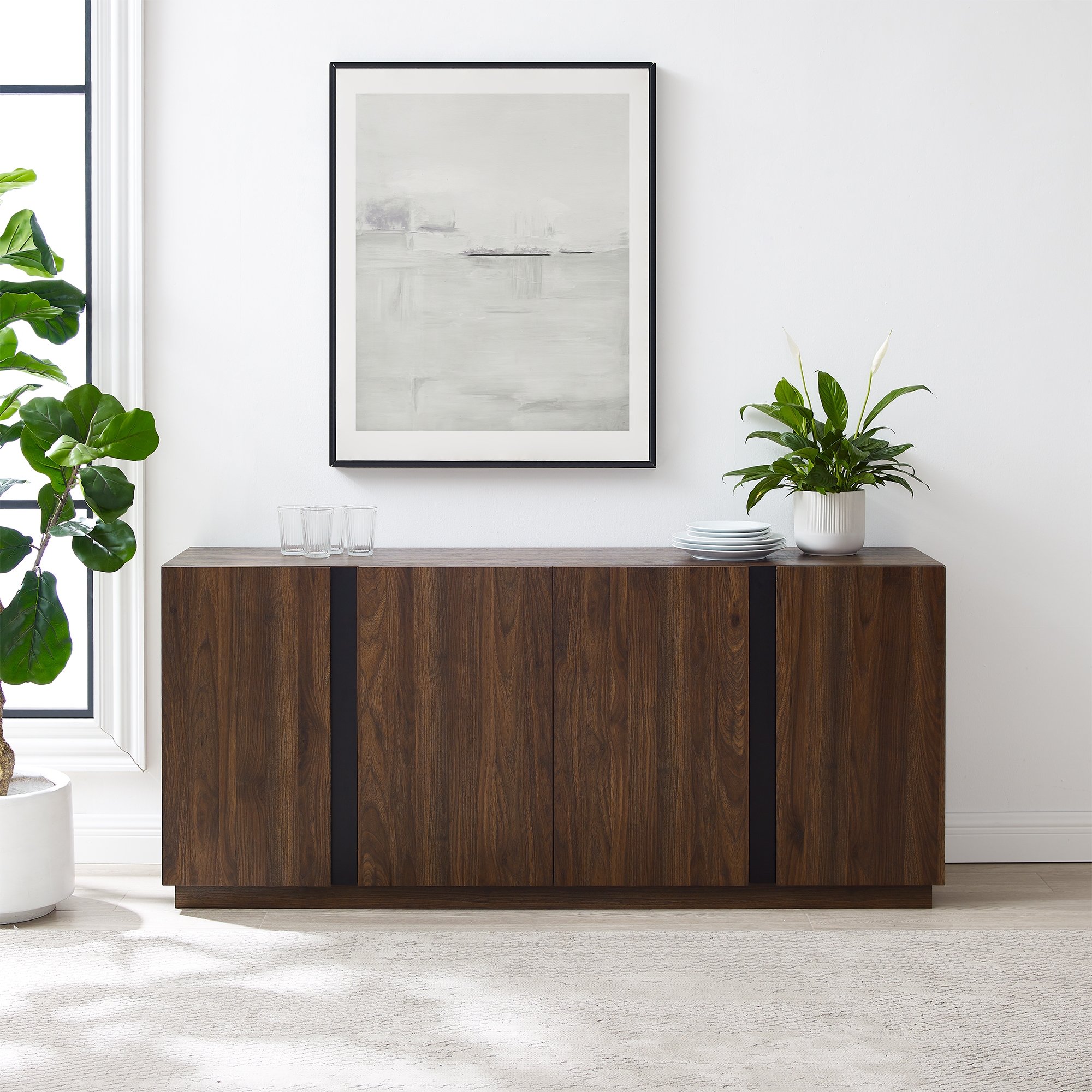 Contemporary Minimalist 4-Door Sideboard – Dark Walnut - Image 4