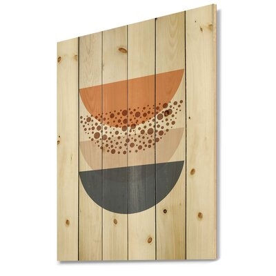 Abstract Sun & Moon Geometrics In Blue & Orange - Modern Print On Natural Pine Wood - Image 0