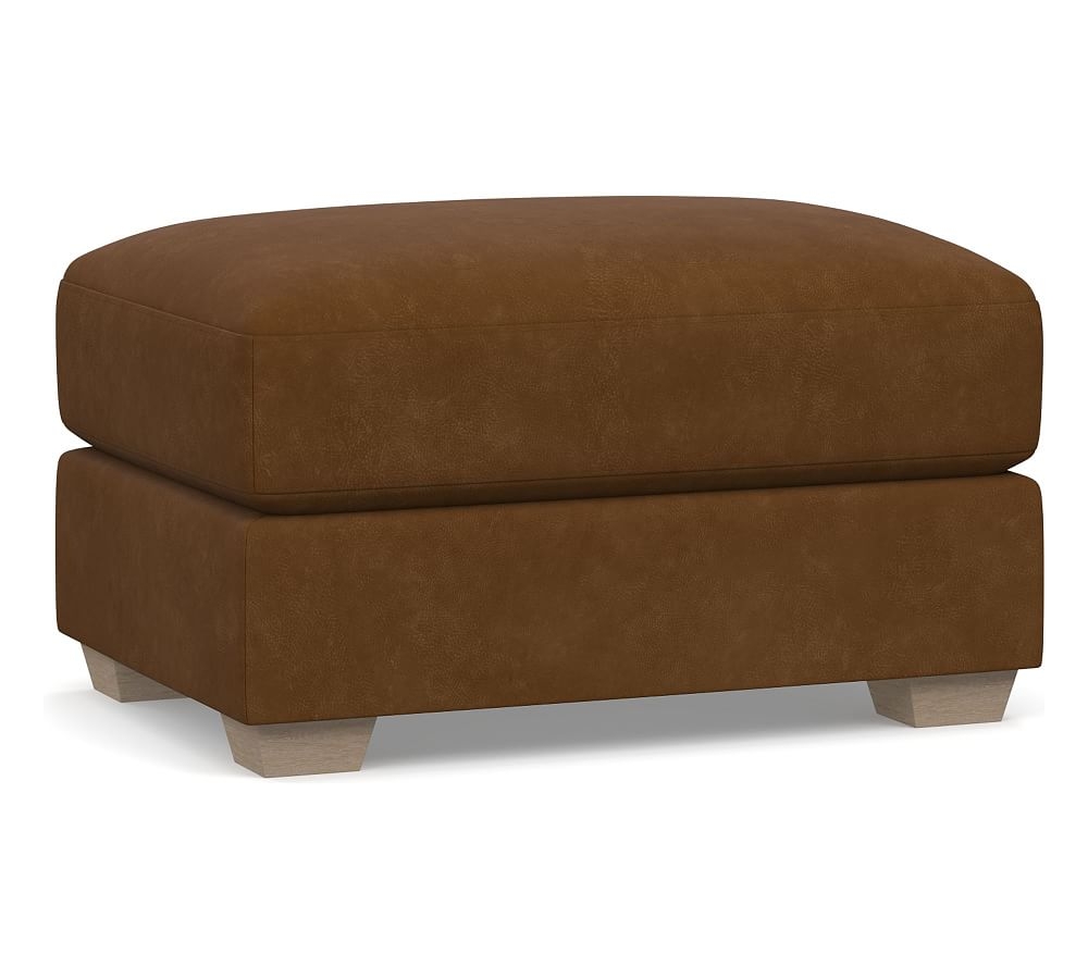 Canyon Leather Ottoman, Polyester Wrapped Cushions, Aviator Umber - Image 0