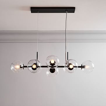 Staggered Glass Chandelier With Light Bulb, Clear, Bronze - Image 3