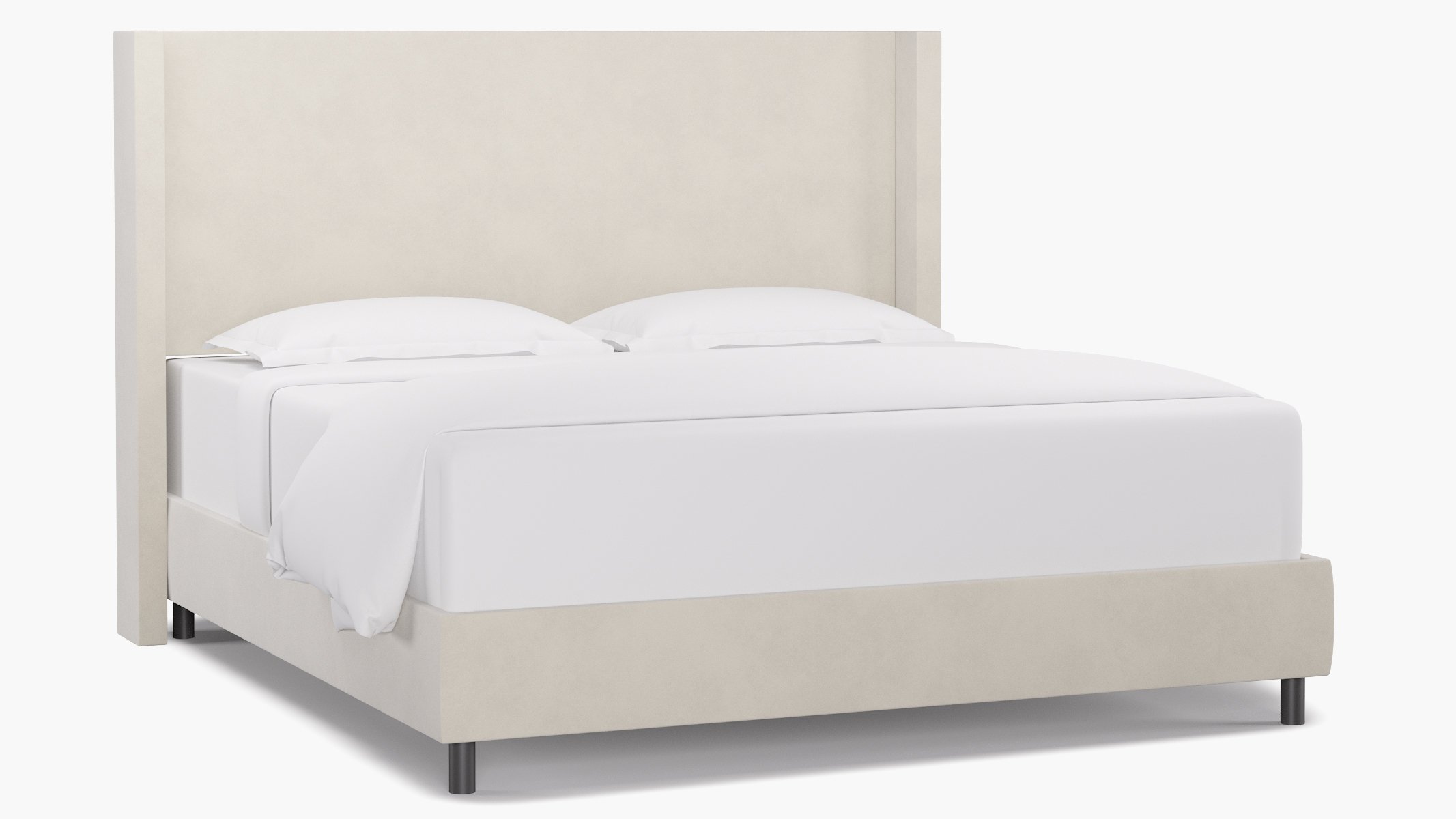 Modern Wingback Bed, White Classic Velvet, King - Image 0