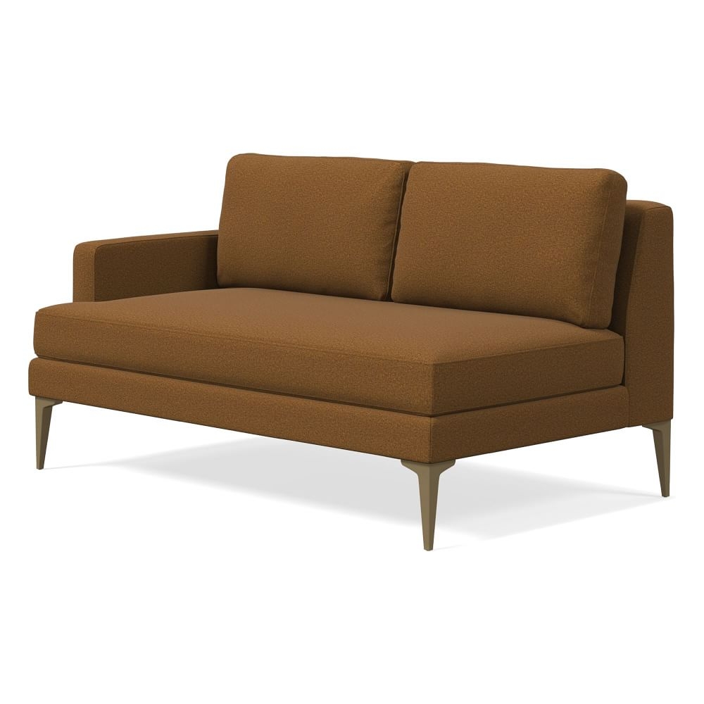 Andes Petite Left Arm 2 Seater Sofa, Poly, Distressed Velvet, Golden Oak, Blackened Brass - Image 0