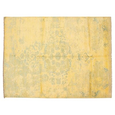 One-of-a-Kind Firas Hand-Knotted 2010s Overdyed Yellow 7'10" x 10' Viscose Area Rug - Image 0