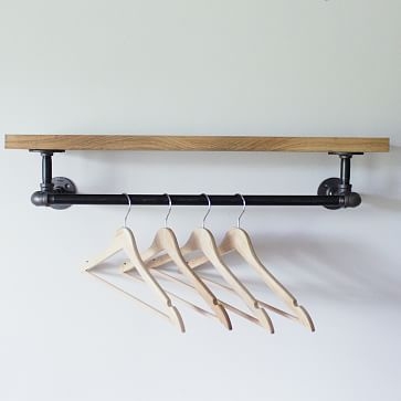 Wood shelf with hang bar, Multi, Metal, 24 inch - Image 2