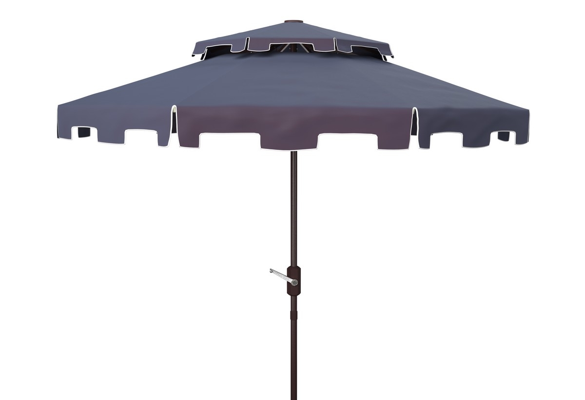 Zimmerman 9Ft Doubletop Umbrella - Navy/White - Safavieh - Image 0