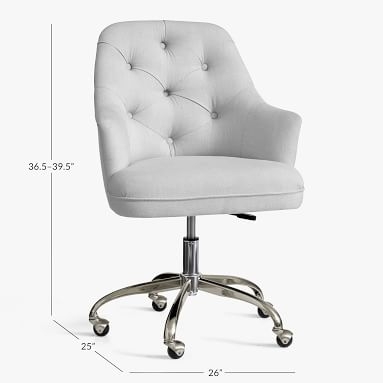 Tufted Swivel Desk Chair, Linen Blend Light Gray - Image 4