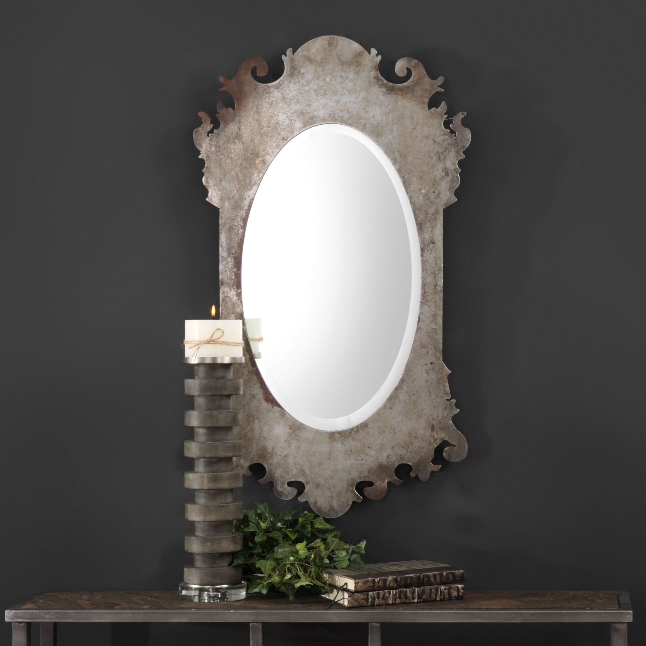 Vitravo Oxidized Silver Oval Mirror - Image 1