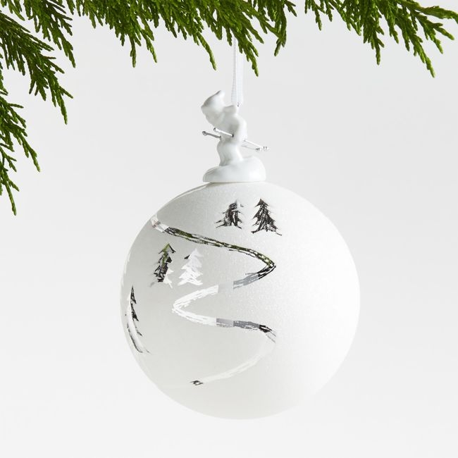 Alpine Skier Silver Glass Ball Christmas Tree Ornament - Image 0