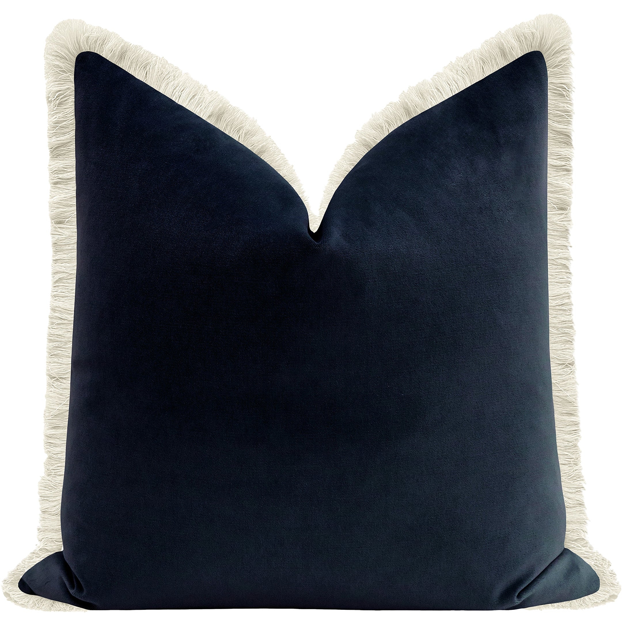 SOCIETY VELVET // NAVY BLUE + FRINGE - LITTLE LUMBAR 12" X 18" / Natural Fringe - Image 0