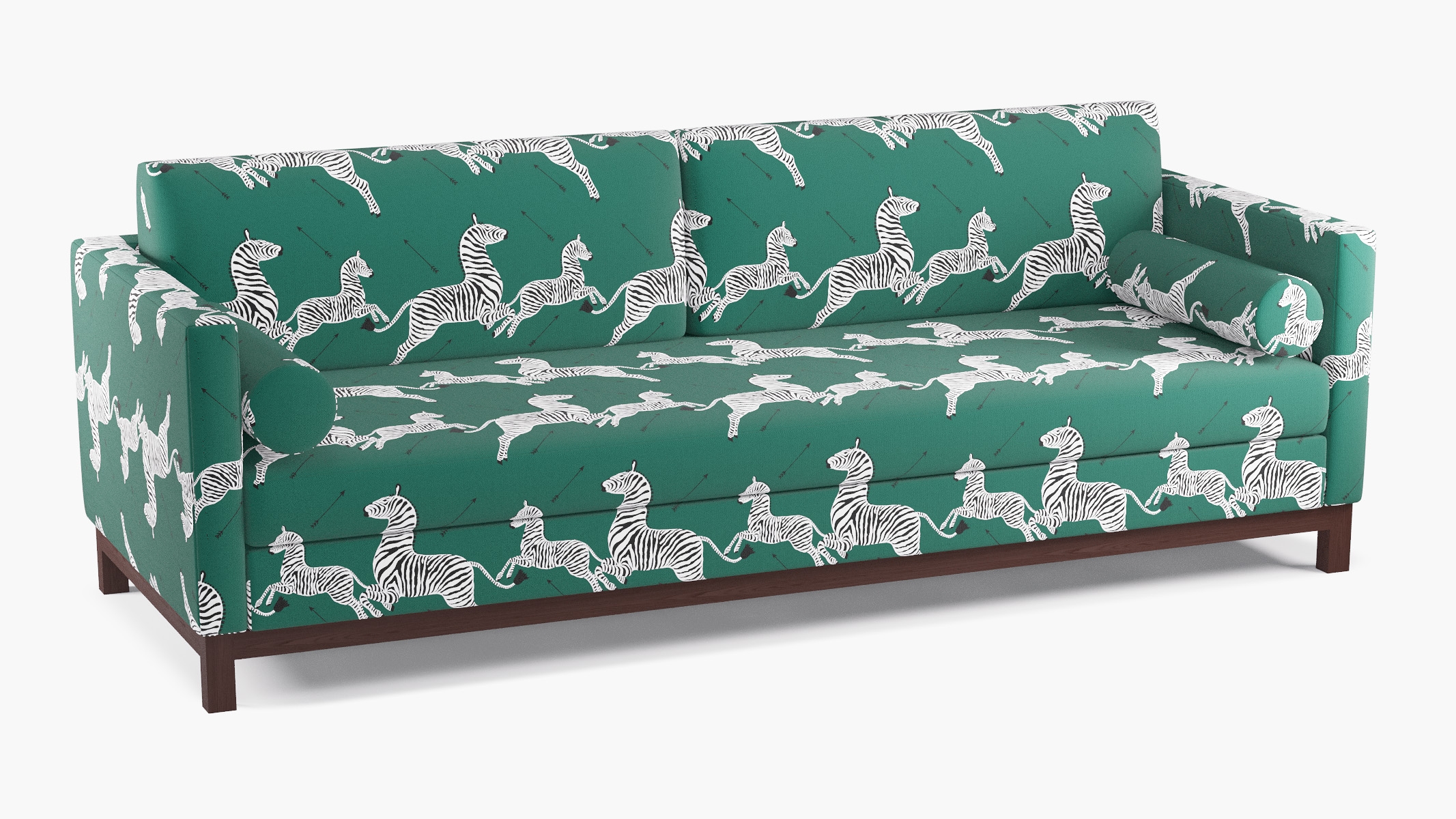Tailored Tuxedo Sofa, Emerald Zebra, Espresso Wood Rail - Image 1