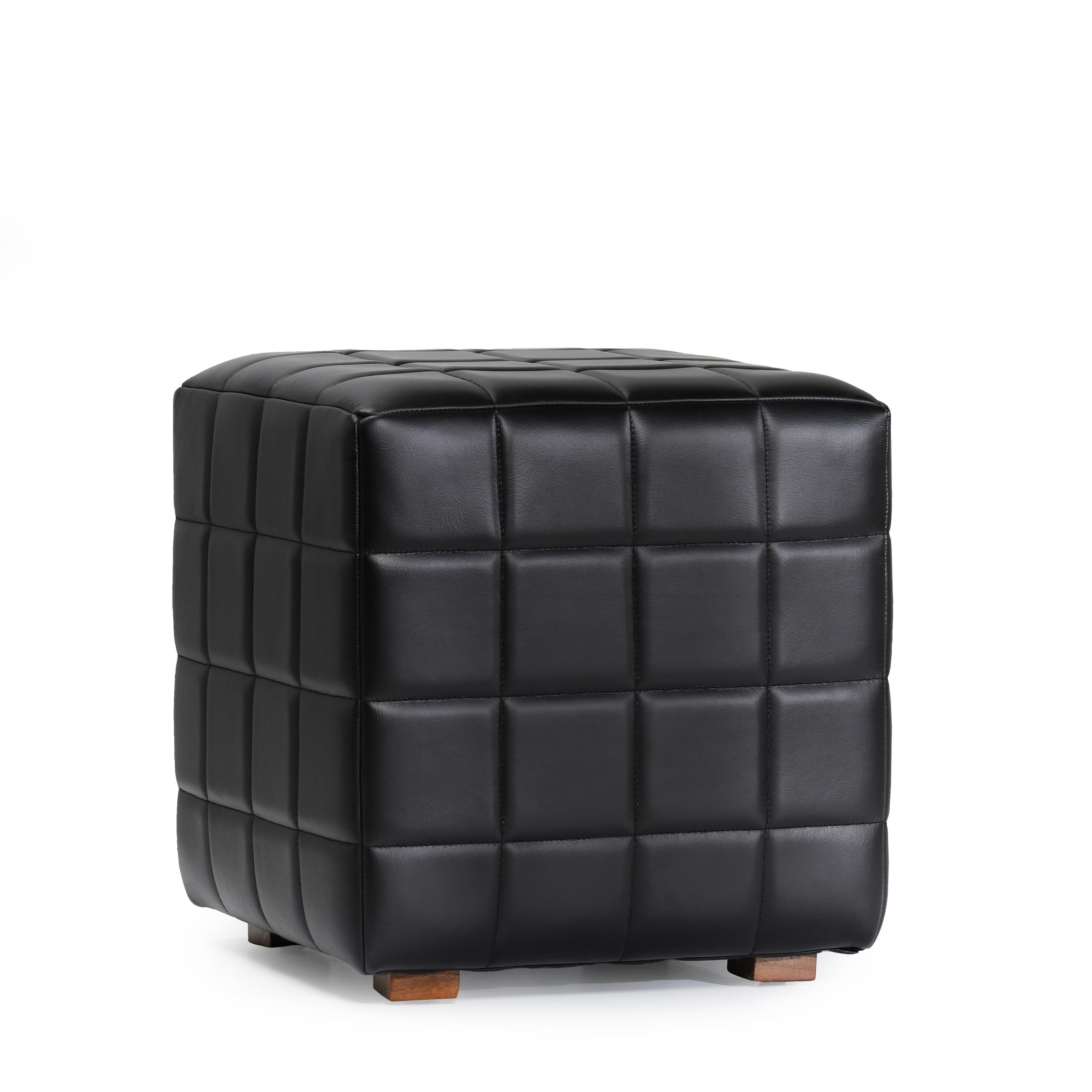 Carlo Leather 18" Square Ottoman Jet Black - Image 0