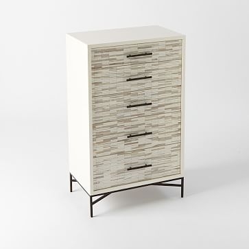 Wood Tiled 5-Drawer Dresser, White - Image 1