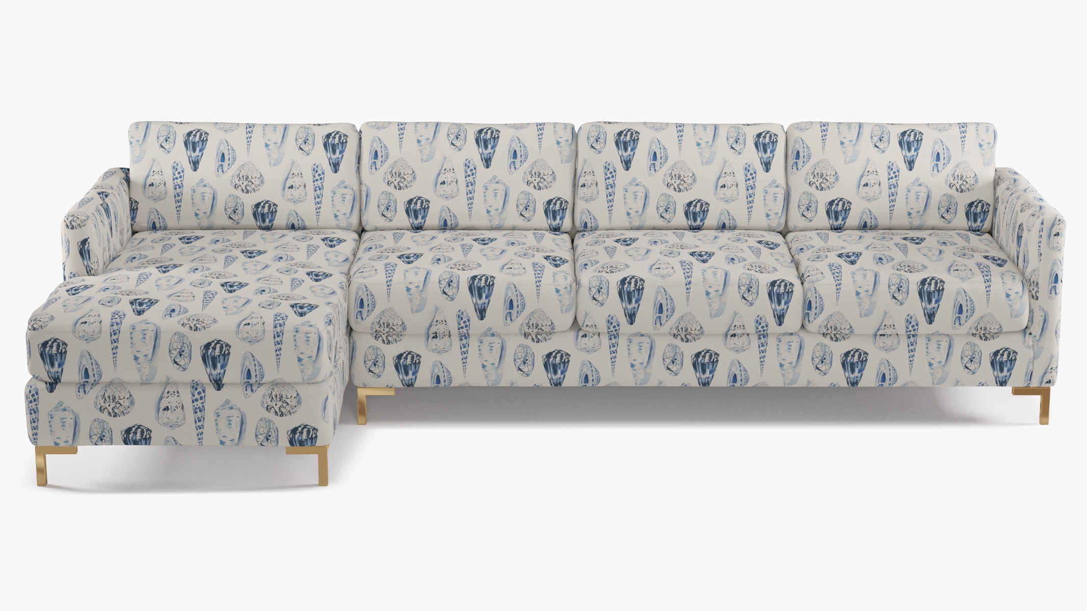 Modern Sectional, Left Facing, Porcelain Coquina, Brass L Leg - Image 0