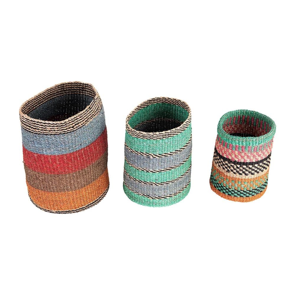 Bright Stripes Hand Woven Abaca Baskets, Set of 3 - Image 2