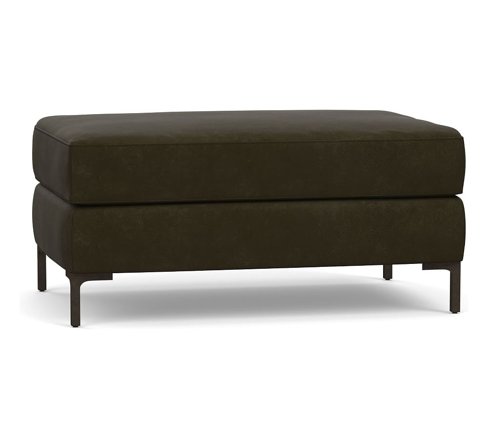 Jake Leather Ottoman with Bronze Legs, Polyester Wrapped Cushions, Aviator Blackwood - Image 0