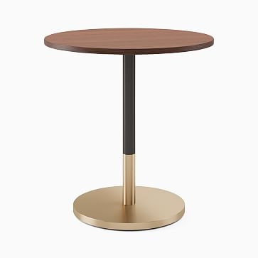 Restaurant Table, 30" Round W Sealer, Dark Walnut, Dining Ht Orbit Base, Bronze, Brass - Image 1