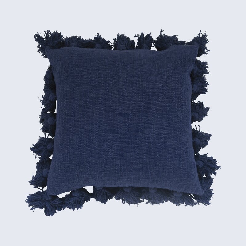 Square Cotton Pillow with Tassels, Navy Blue, 18" x 18" - Image 4