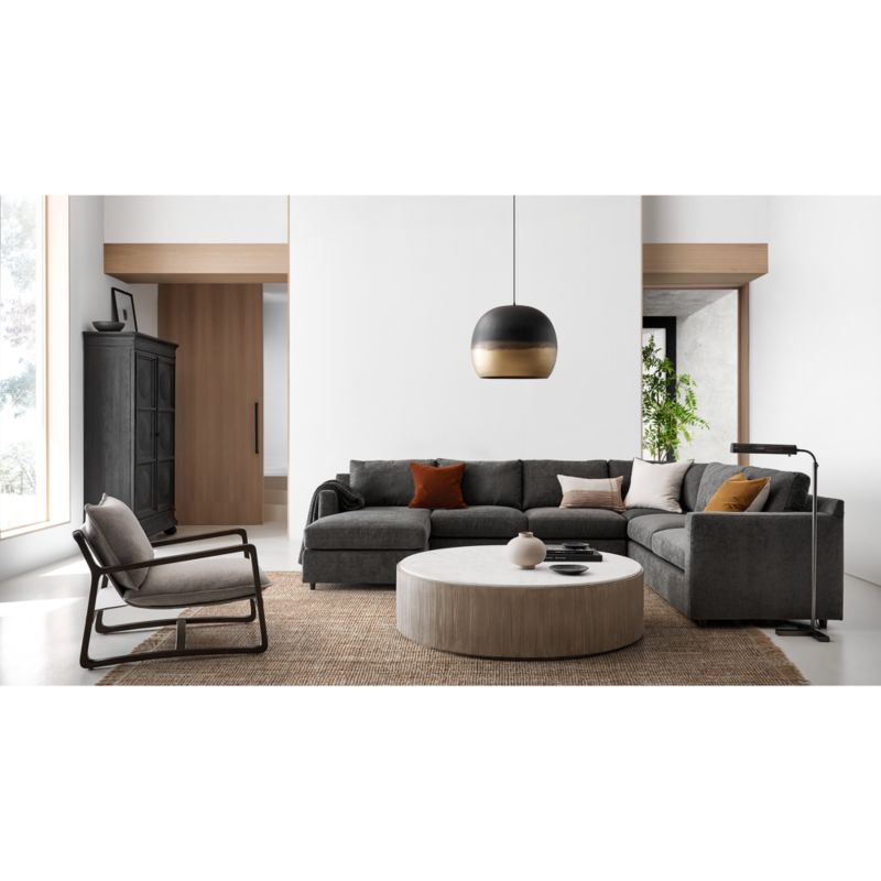 Troupe Marble and Natural Pine Wood 36" Round Coffee Table - Image 6