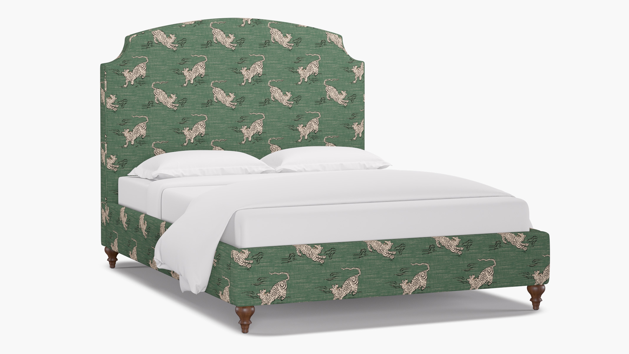 Cove Bed, Emerald Tigresse, Walnut Decorative Tapered Leg, Twin - Image 1