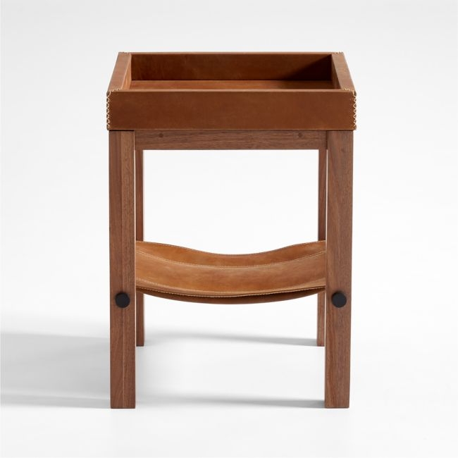 Shinola Runwell Leather and Wood End Table with Shelf - Image 5