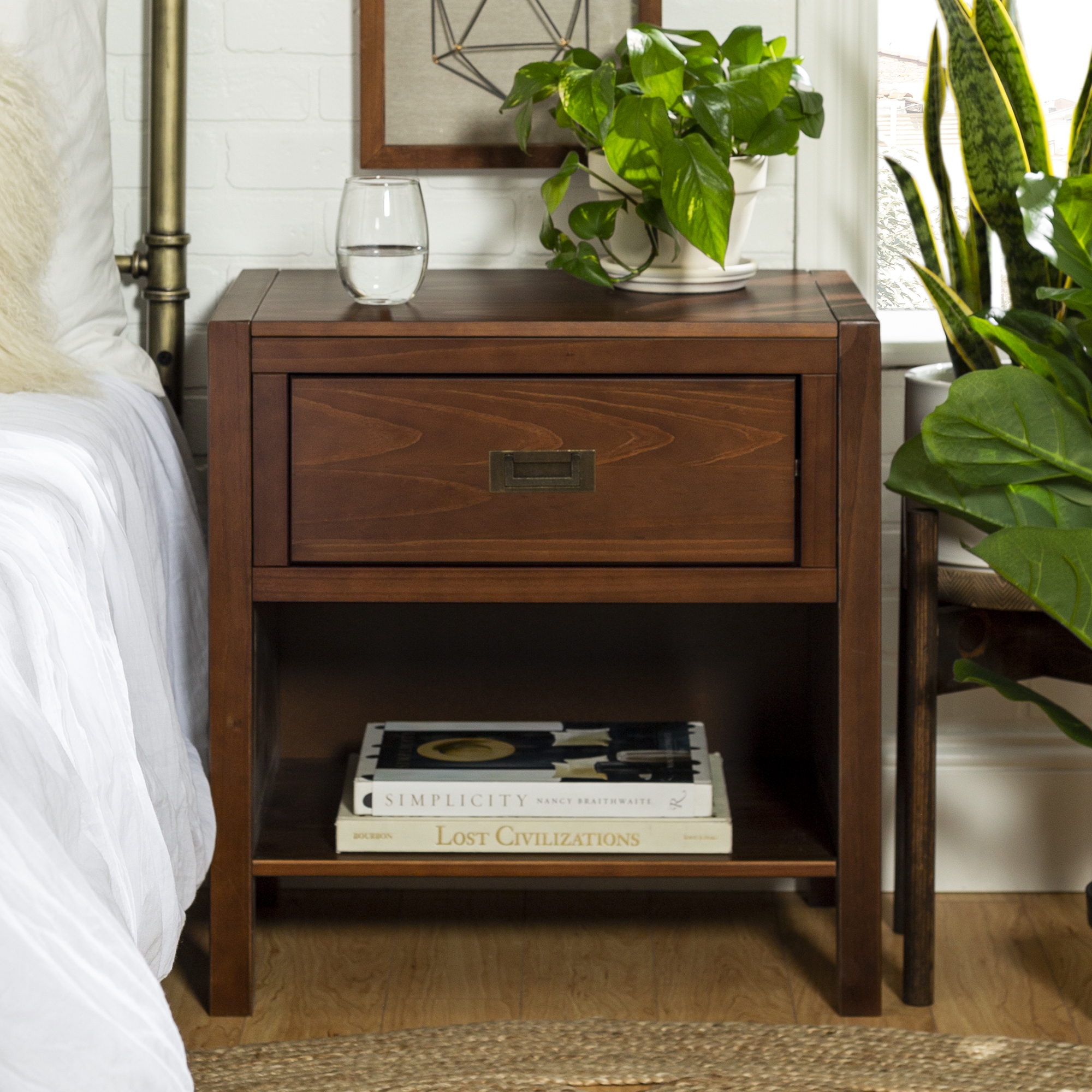 Lydia 1 Drawer Classic Solid Wood Nightstand - Walnut - Image 6