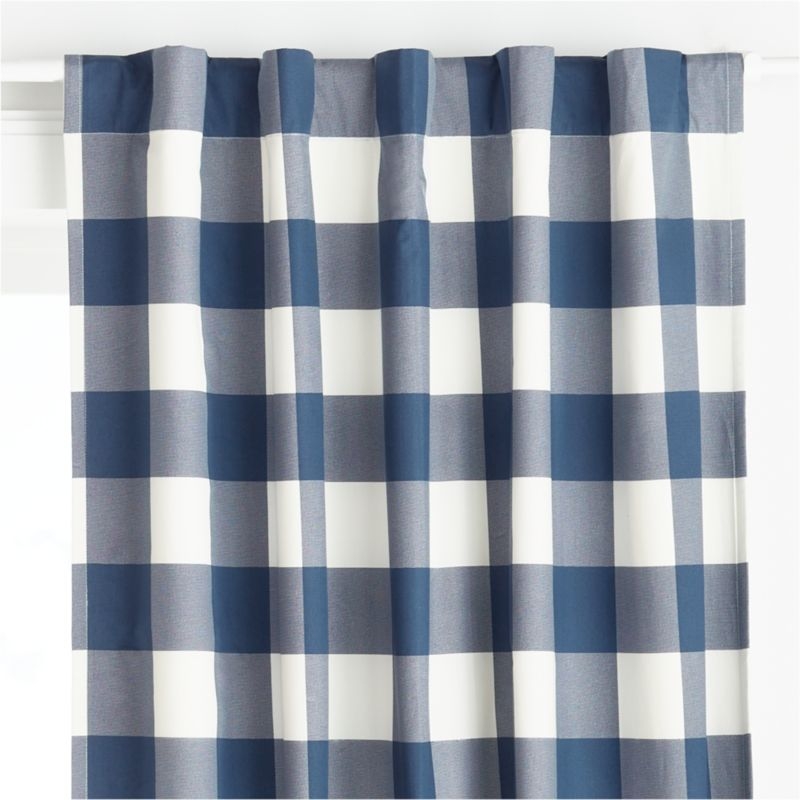 Navy Buffalo Check Cotton Blackout Window Curtain Panel 44"x96" - Image 3