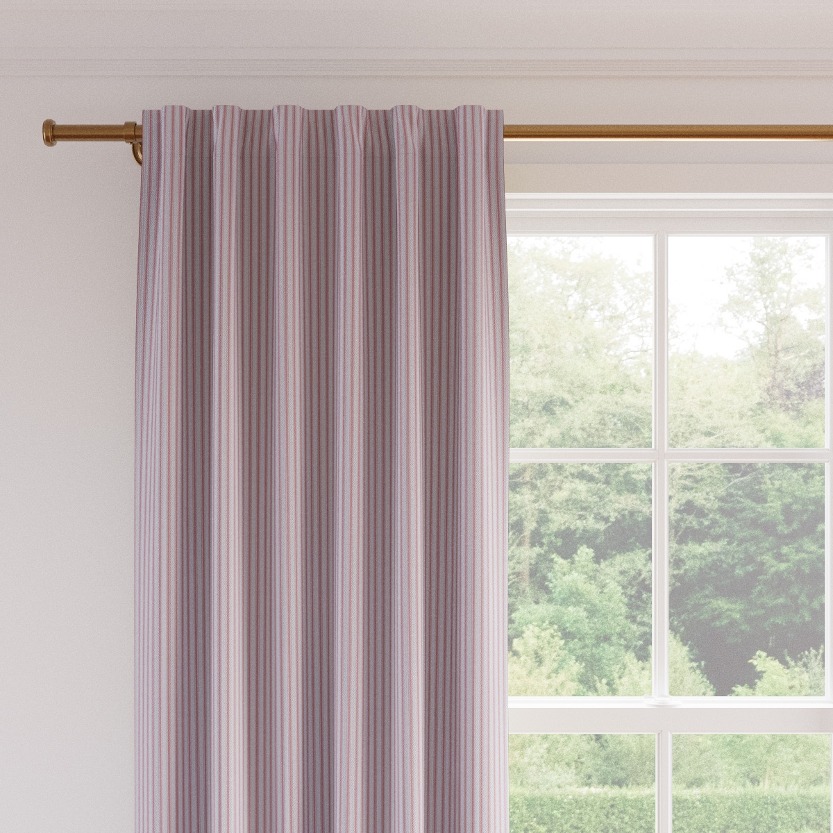Printed Linen Curtain, Pink Classic Ticking Stripe, 50" x 96", Blackout - Image 1