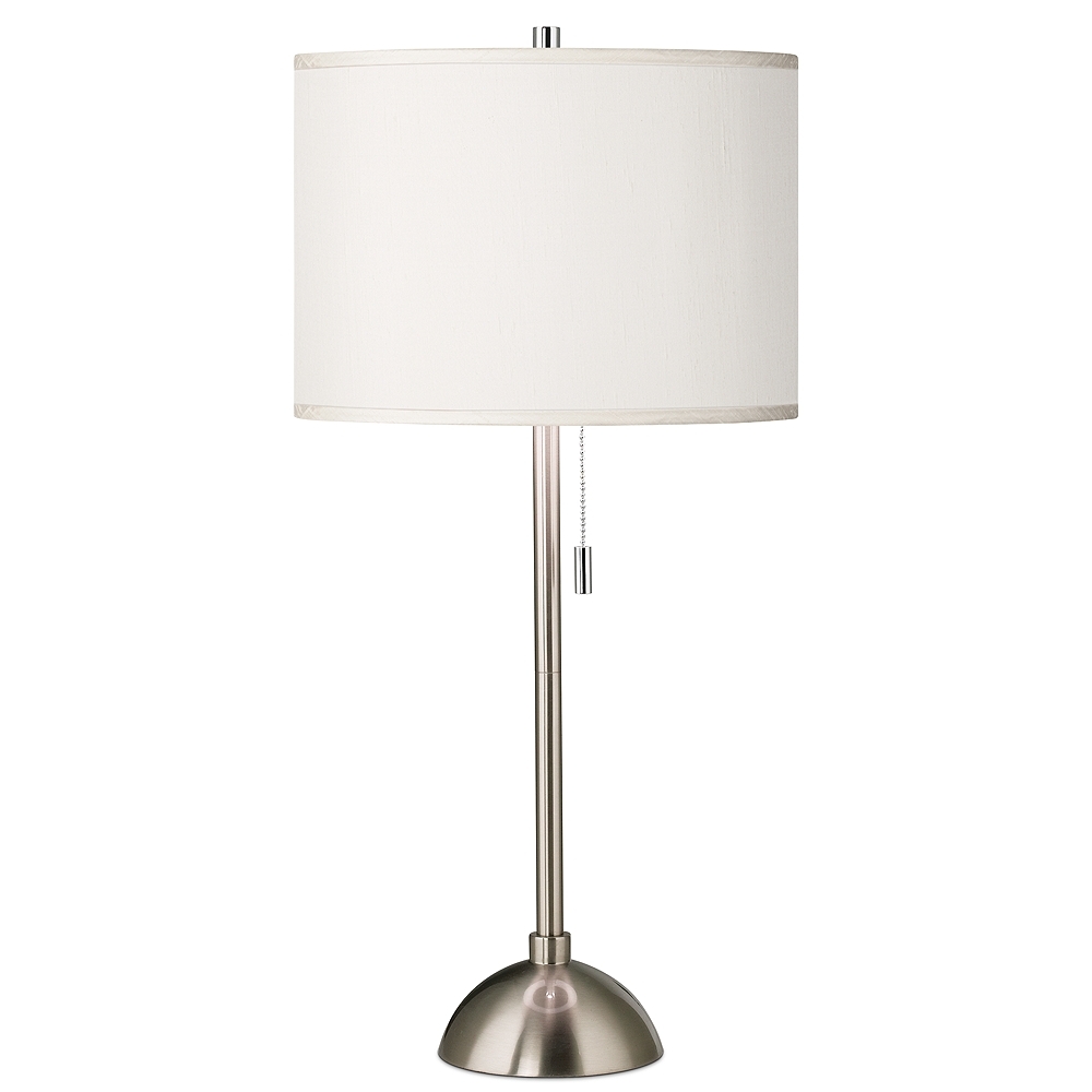 Cream Faux Silk and Brushed Nickel Modern Table Lamp - Style # 99X96 - Image 0