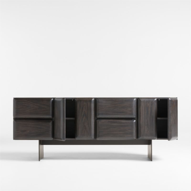 Ameno 72" Charcoal Ash Wood and Metal Storage Media Console - Image 4