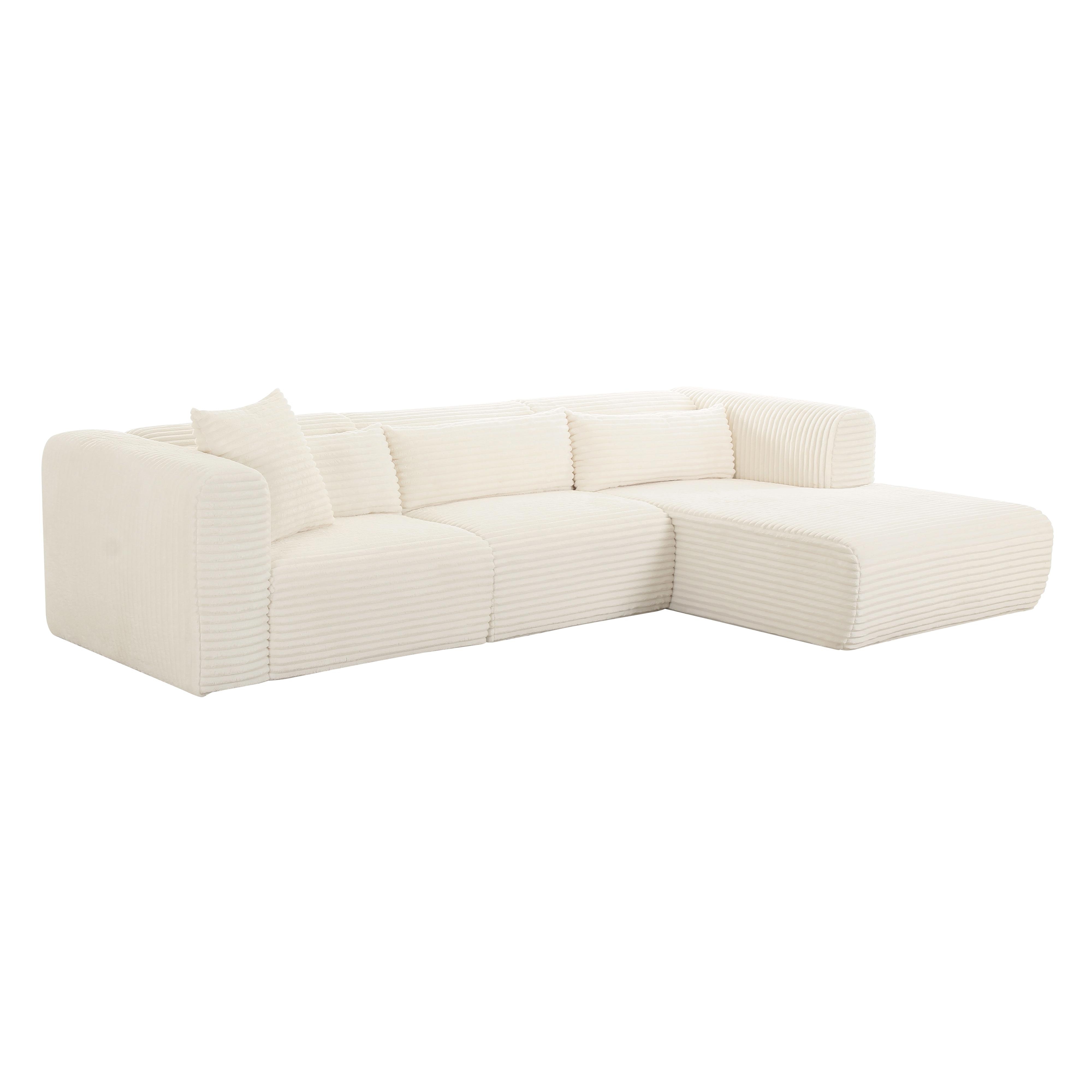 Tarra Fluffy Oversized Cream Corduroy Modular RAF Sectional - Image 0