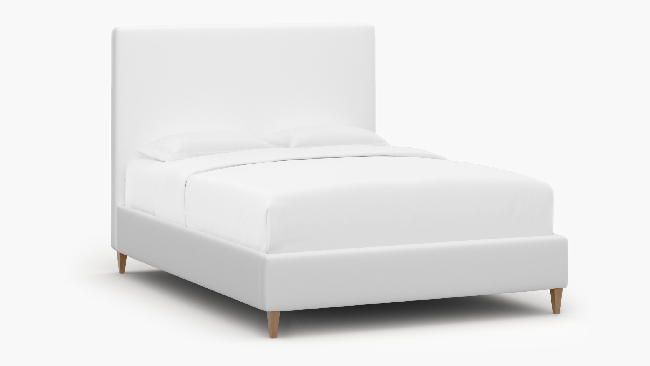 Classic Bed, White Twill, Natural Square Tapered Leg, King - Image 1
